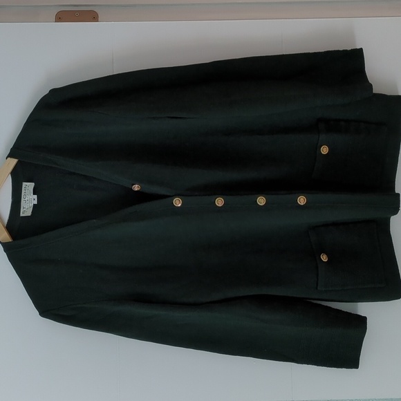 St John Collection Vintage green forest long blazer gold buttons Santana Knit M - Picture 1 of 7